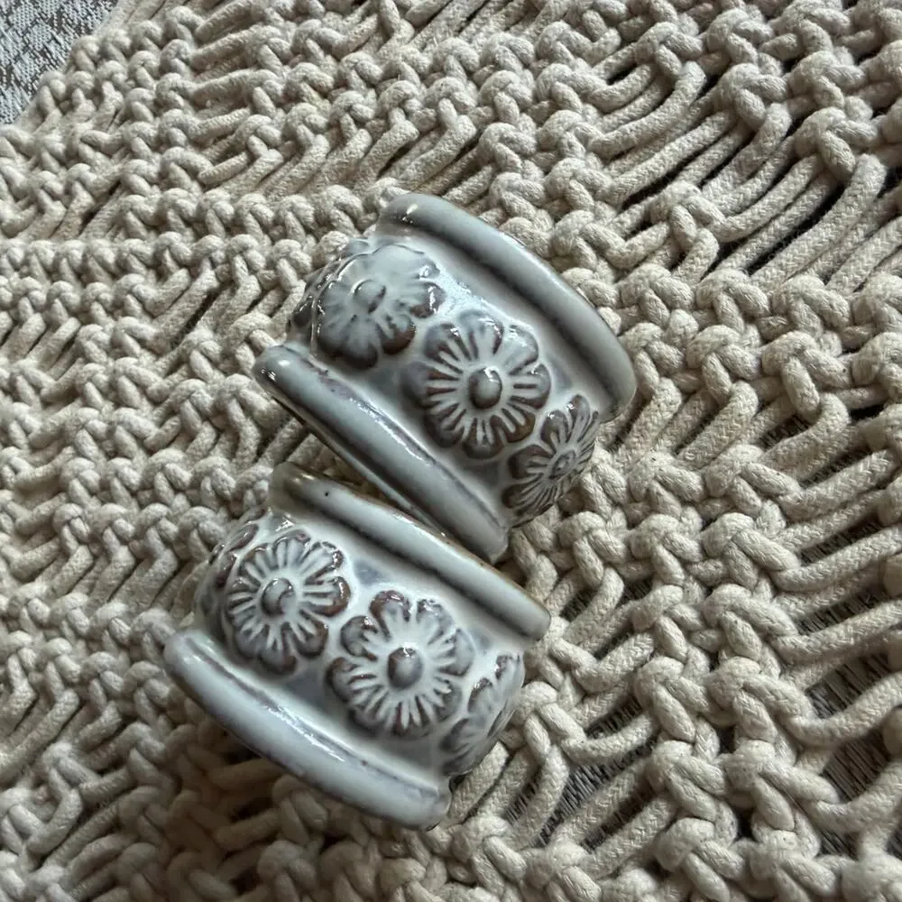 Threshold napkin and two pottery napkin rings